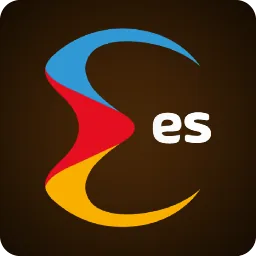 โลโก้ตัวอักษร es สีส้มน้ำเงิน ในแถวโลโก้ค่าย